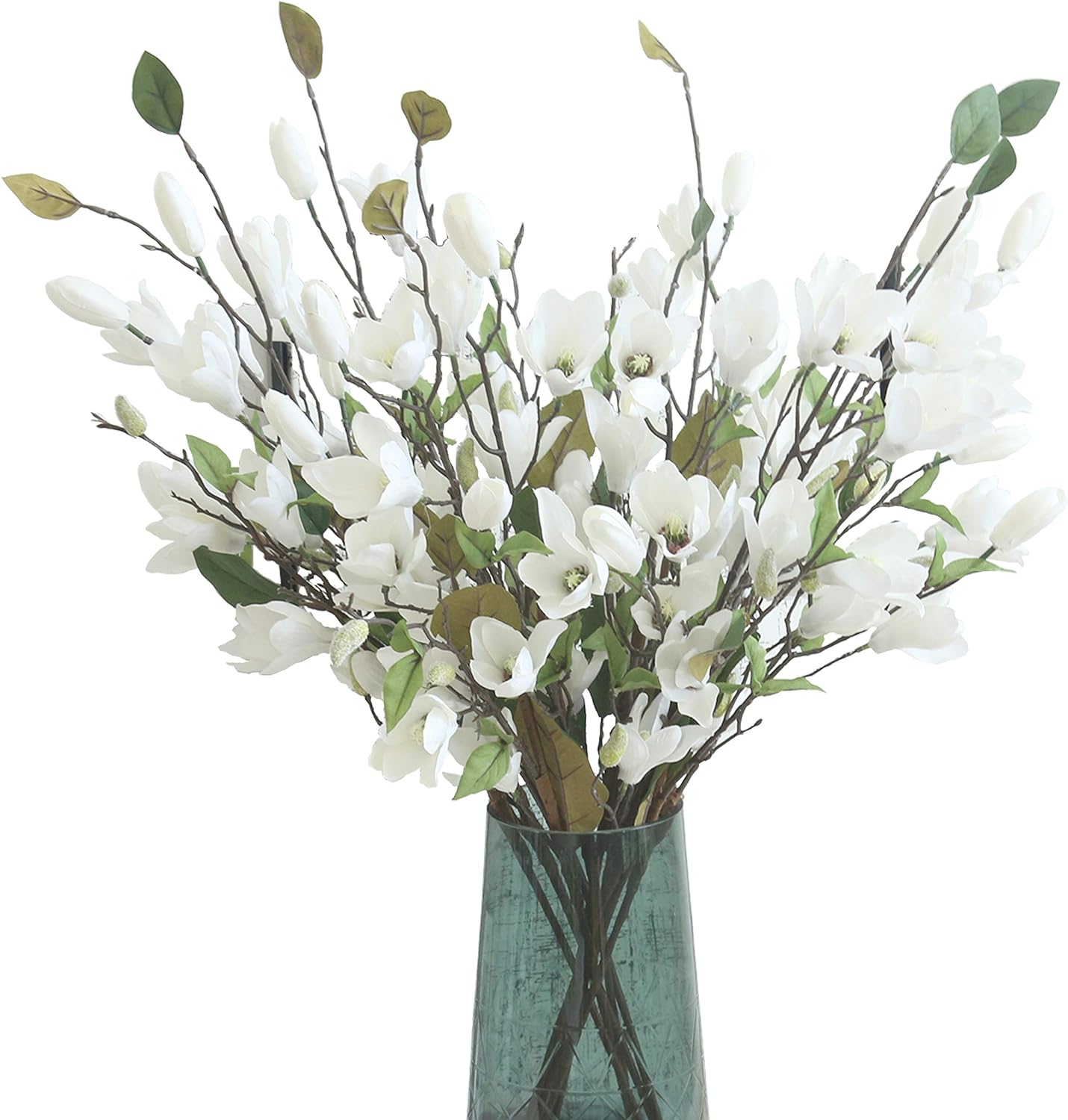 Artificial Flower 6pcs 30'' Long Stem Silk Magnolia Flower with 7 Blossoms and 2 Buds for Home Décor Housewarming Gift Wedding Bridal Bouquet Centerpiece Reception Hotel Restaurant(White)