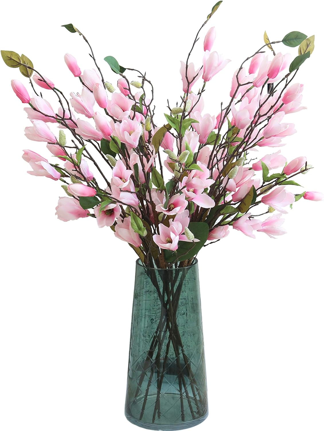 Artificial Flower 6pcs 30'' Long Stem Silk Magnolia Flower with 7 Blossoms and 2 Buds for Home Décor Housewarming Gift Wedding Bridal Bouquet Centerpiece Reception Hotel Restaurant(White)