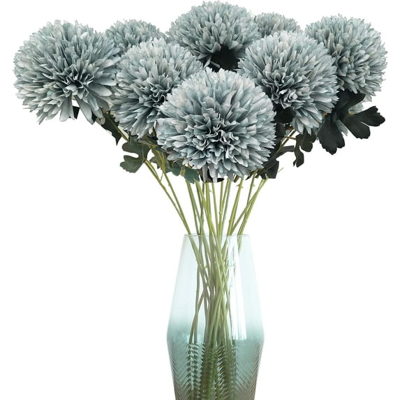 Artificial Flower 8pcs 22'' Long Stem Silk Pompon Flower Pom-Poms Hydrange Dahlia Daisy Dandelion for Wedding Bridal Bouquet Bridesmaid Home Décor Baby Shower Centerpiece(Color Mix-2)