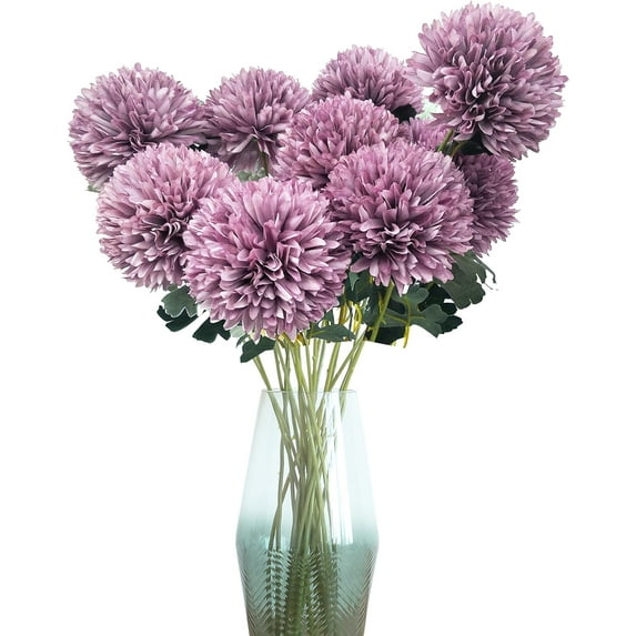 Artificial Flower 8pcs 22'' Long Stem Silk Pompon Flower Pom-Poms Hydrange Dahlia Daisy Dandelion for Wedding Bridal Bouquet Bridesmaid Home Décor Baby Shower Centerpiece(Color Mix-2)