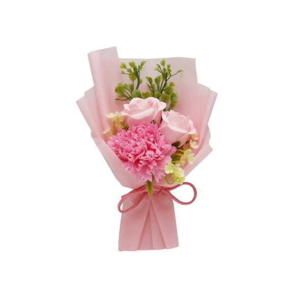 Artificial Flower, Artificial Flower Arrangement, Valentine's Day Gift, Valentine Decorations for Home, 6X4 Inch 3-Piece Sweet Pink Rose Carnation Flower Bouquet with Soft Pink
