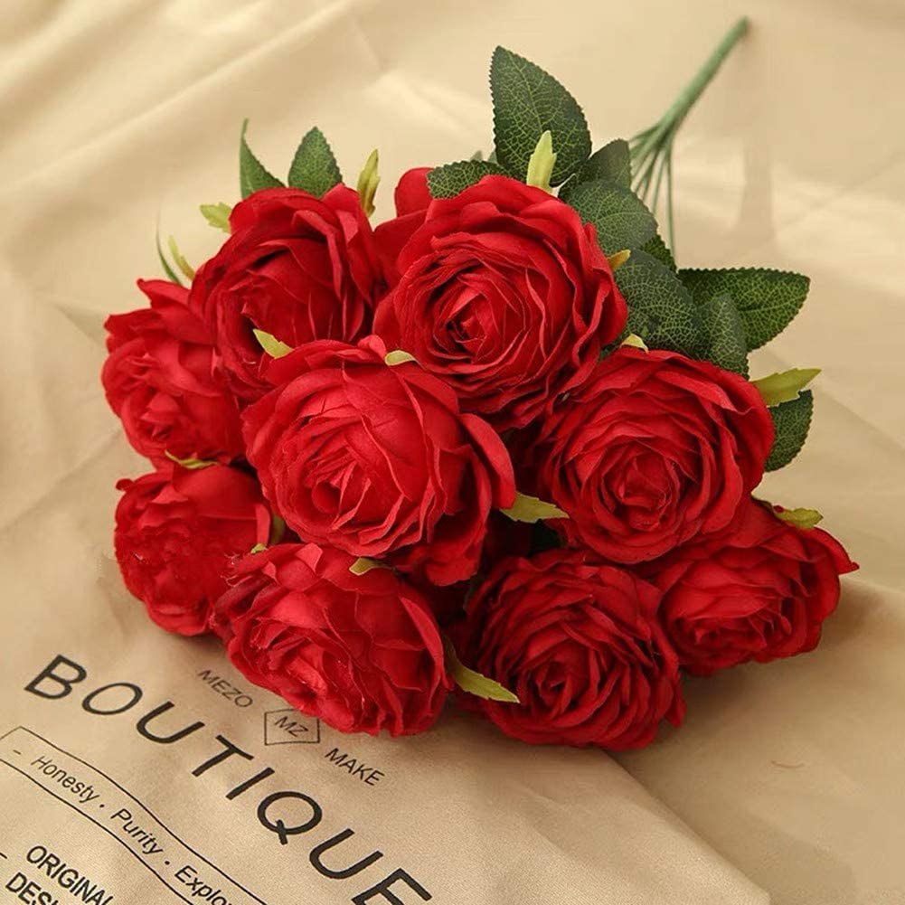 Artificial Flower, Artificial Roses 10 Pack Silk Bouquet for Home ...