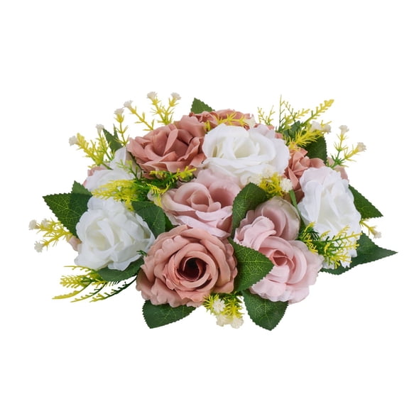 Artificial Flower Ball Bouquet - 10 Piece Set of 9.5" Faux Rose Arrangements, Wedding Table Centerpieces in Pink and White for Home Decoration
