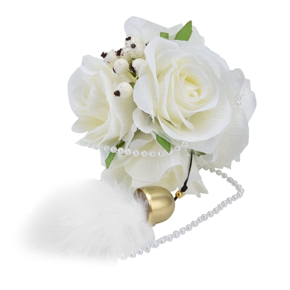 Simulation Rose Ball Artificial Flower Ball Innovative Photography Props with Jingle Bell FeatherWhite