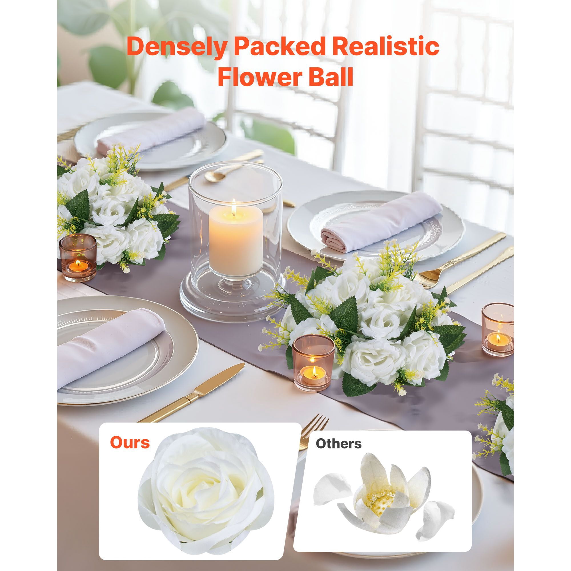 Artificial Flower Balls 10-Pack 9.5 Inch Silk Rose Centerpieces for Wedding Party Table Decor