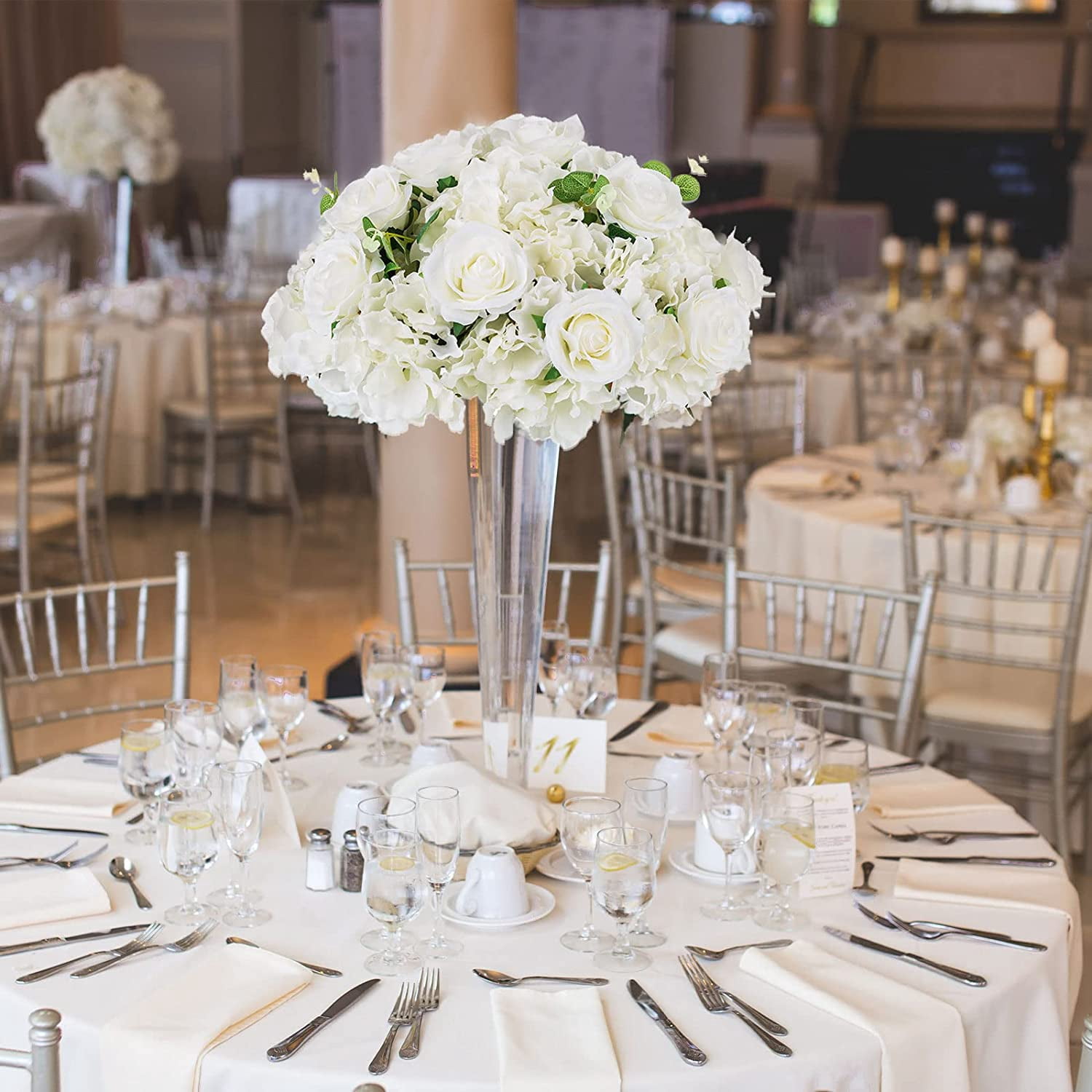 Fake Flower Balls Centerpieces: 2 Pcs 15.7" Large White  Hydrangea Artificial Flowers Arrangement for Wedding Table - Faux Silk Floral for Party Home Reception Decoration