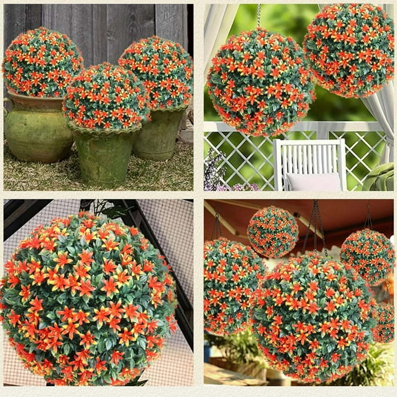 Artificial Flower Balls Hanging Decor | Faux Flowers for Porch, Patio, Garden, Wedding | Lifelike Plastic Floral Orbs, 20cm | Orange, Blue, Purple, Green | Indoor Outdoor Holiday Decoration