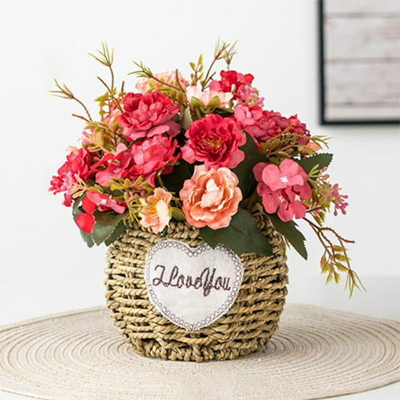 Artificial Flower Basket Arrangement with Simulated Blooms, Decorative Home & Kitchen Centerpiece, Wedding & Holiday Decor, Gift for Mother's Day, Easter, Valentine's