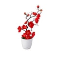 thumbnail image 1 of Artificial Flower Bonsai Potted Plants 11 In, Faux Plum Blossom Desk Decor with Weighted Pot for Shelf Table Centerpiece Home Office, Red, 1 of 6