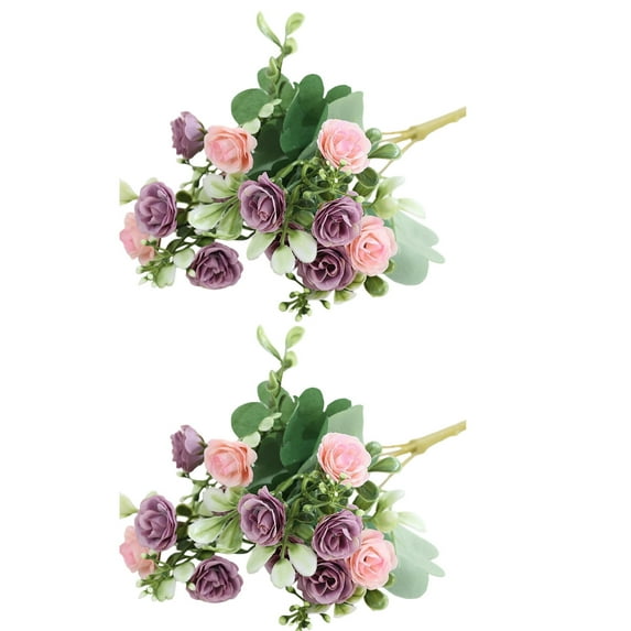 Artificial Flower Bouquet, 12.2 Inch Wedding Bridal Bouquet with Lifelike Plastic Flowers, Pink White Red Purple Multicolor Bouquet for Home Decor, Centerpieces, Parties, 2-Pack