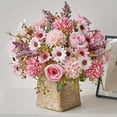 thumbnail image 1 of Artificial Flower Bouquet with 7 Stems and 10 Blooms, 13.4 Inches, Pink and White Floral Design, for Dining Table Centerpiece, Fake Flower Arrangement Decoration, 1 of 5