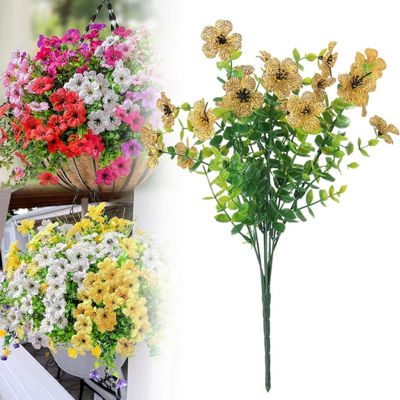 Artificial Flower Bouquet,Durability,no odor,Fade-Proof for Spring Summer Fall Porch, Garden, Cemetery Decor,Under $1,Yellow,14.5 In