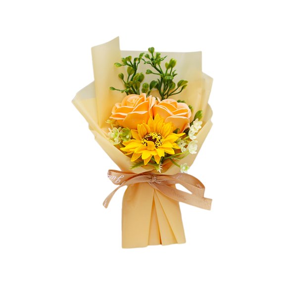 Artificial Flower Bouquet Fake Roses Carnations Mini Floral Arrangement for Home Decor Office Desk Car Interior Plastic Gift for Mom Wife Birthday Mother's Day