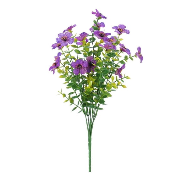 Artificial Flower Bouquet, Faux Floral Arrangement with Purple Blooms and Green Foliage for Home Decor, Outdoor Garden, Patio, Living Room, Bedroom, Office, Wedding Decor - 1 Piece