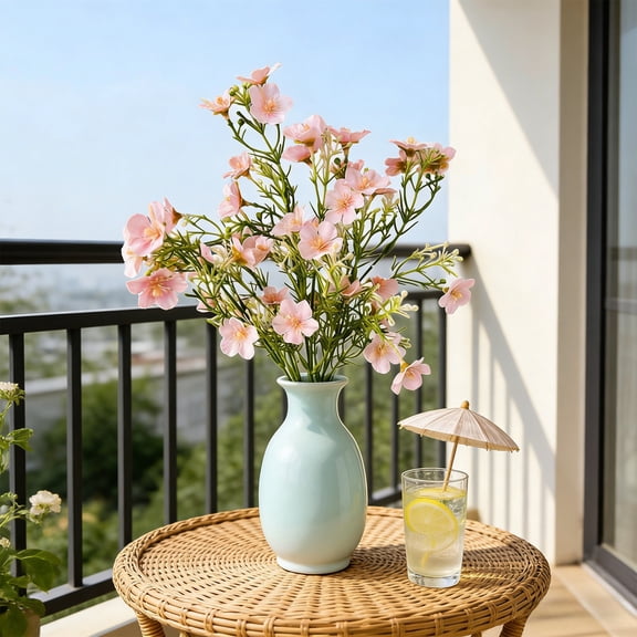 Artificial Flower Bouquet Faux Plum Blossom Decorative Flowers Wedding Home Decor Floral Arrangement Table Centerpiece Office Shelf Decoration Artificial Plants No Maintenance Decor Gift