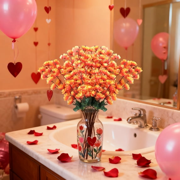 Artificial Flower Bouquet Faux Rose Arrangement Valentine's Day Decor for Home Wedding Centerpiece(Orange)