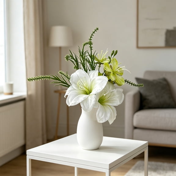Artificial Flower Bouquet, Realistic Fake Flowers Arrangement with Elegant Full Blooms Long Lasting Decorative Design, Wedding Party Table Centerpiece for Brides Home Living Room Dining Decor