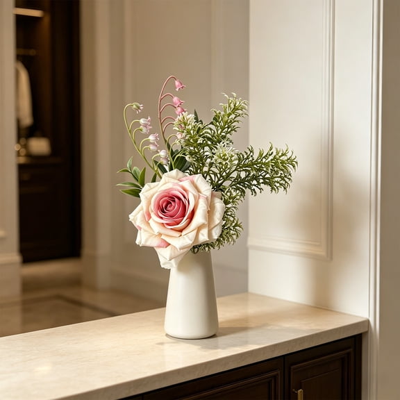 Artificial Flower Bouquet, Realistic Fake Silk Flowers with Elegant Full Bloom Arrangement Long Lasting Decor, Wedding Table Centerpiece Gift for Brides Home Living Room