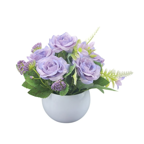 Artificial Flower Bouquet | Realistic Polyester Roses | Pink Purple White Yellow Colors | 15cm Table Centerpiece for Home Dining Room Decor