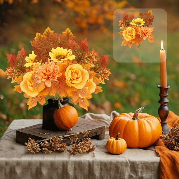 Artificial Flower Bouquet, Simulation Red Maple Leaf Indoor Garden Courtyard Decoration, Artificial Fall Silk Flowers for Wedding Floral Arrangement Autumn Thanksgiving Table Centerpieces Decor