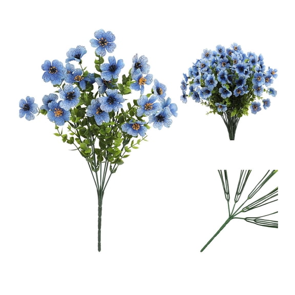 Artificial Flower Bouquet - Small Silk Violet Spring Flowers, Plastic Greenery Grass, Fake Plant Arrangement for Home Office Wall Wedding Party Decoration
