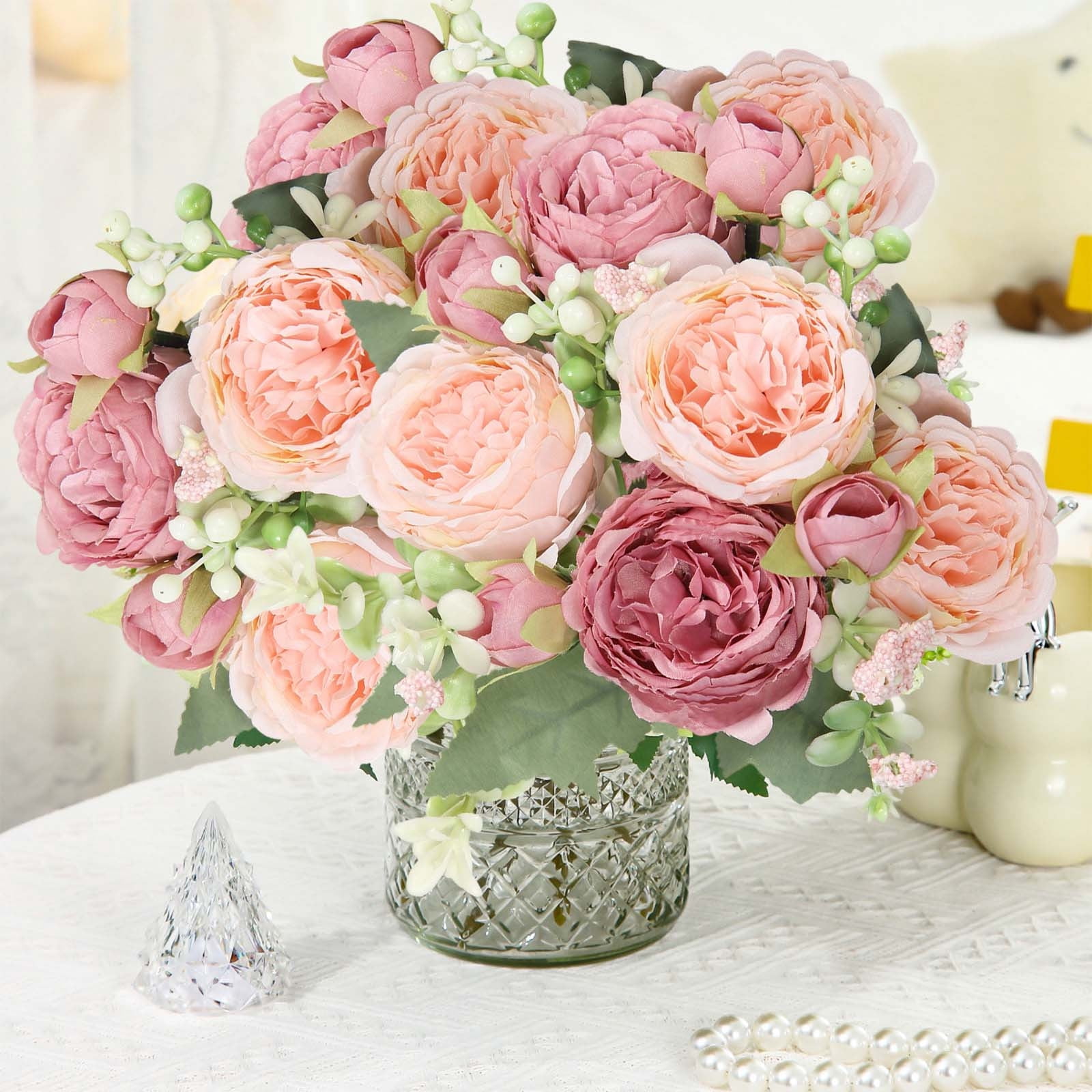Artificial Flower Bouquet Small Tea Roses Oil Painting-Inspired Faux ...