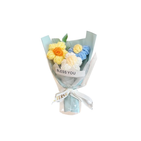 Artificial Flower Bouquet, Sunflower Crochet, Thank You Ribbon, Small Thank You Gifts, Blue Gift Wrapping, 1 Set