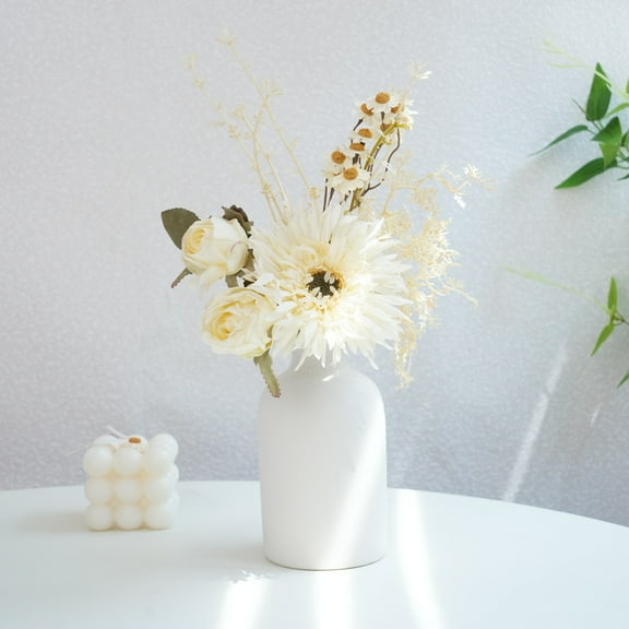 Artificial Flower Bouquet,White Bouquet， Autumn Color Series Silk Flowers for Home Decoration, Lifelike Artificial Flowers with High-end Texture for Business Hotels