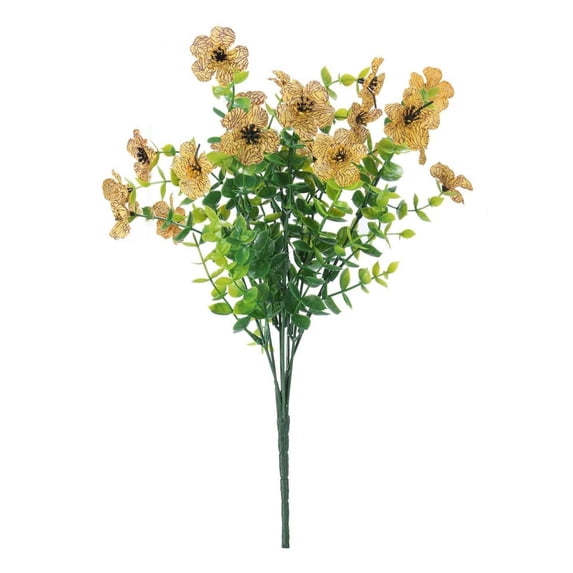 Artificial Flower Bouquet, Yellow Faux Floral Arrangement with Green Foliage for Home Decor, Outdoor Patio, Garden, Office, Wedding Table Centerpiece - No Maintenance, Lifelike Fake Blossoms for Livi