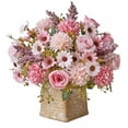 thumbnail image 1 of Artificial Flower Bouquet with 10 Blooms and 7 Branches, 13.4 Inches, Pink and White Silk, for Dining Table Centerpiece, Faux Floral Decoration, 1 of 5