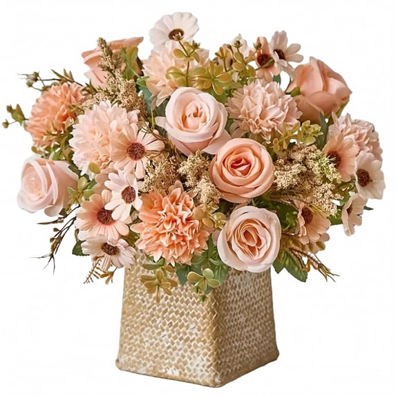 Artificial Flower Bouquet with 10 Heads and 7 Stems, 13.4 Inches, Blush Pink, for Wedding and Home Decor, Faux Floral Arrangement