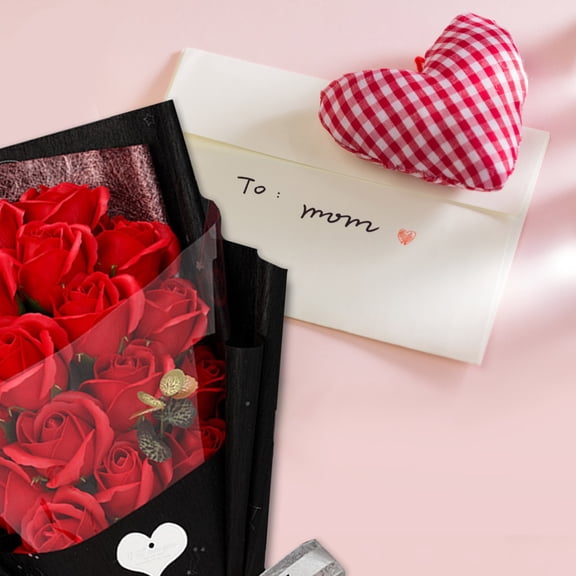Artificial Flower Bouquet with 18 Preserved Red Roses - Long Lasting Plastic Wedding Centerpiece, Home Decor, or Gift for Wife, Mom & Grandma