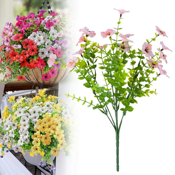 Artificial Flower Bouquets Verdsylv 7 Bunches Artificial Flowers Faux Outdoor Indoor Blooms All-Weather Uv Protected Fade-Resistant Floral for Garden Porch Yard Home Landscape Decoration, Red2