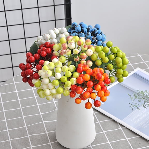 Artificial Flower Branch,Simulation Persimmon Berry Branches with Foam Fruit,Flexible Waterproof Decor for Christmas Wedding Home Photography Prop(Green)