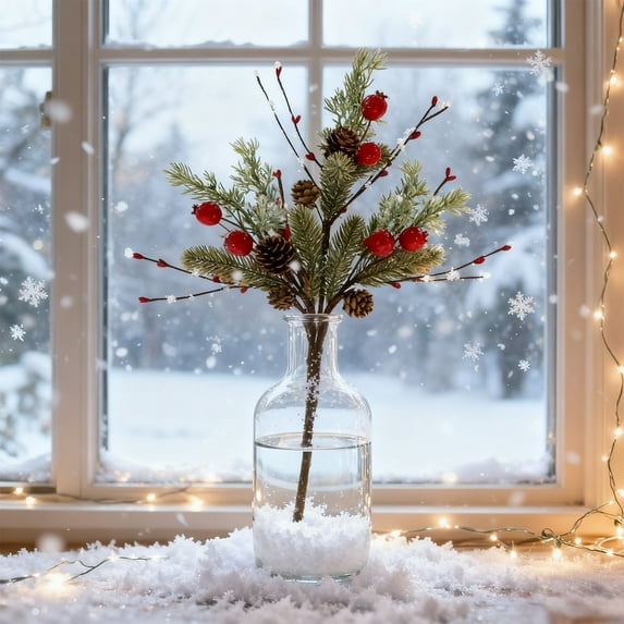 Artificial Flower Branches Christmas Decoration Plastic Simulated Flowers Wedding Party Hall Decor Holiday Gift Home Decor Red Golden Green Bouquet Festive Atmosphere