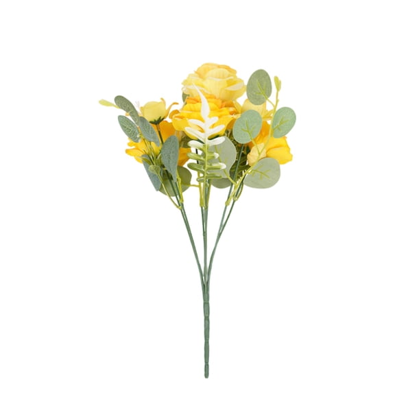 Spring Artificial Flower Bridal Bouquet 7-Head Hibiscus Simulation Flowers, Faux Wedding Bouquet for Bride Home Livingroom Office Decoration Bedroom Arrangement, 1Pc, Multicolor(Yellow,13x7.9")