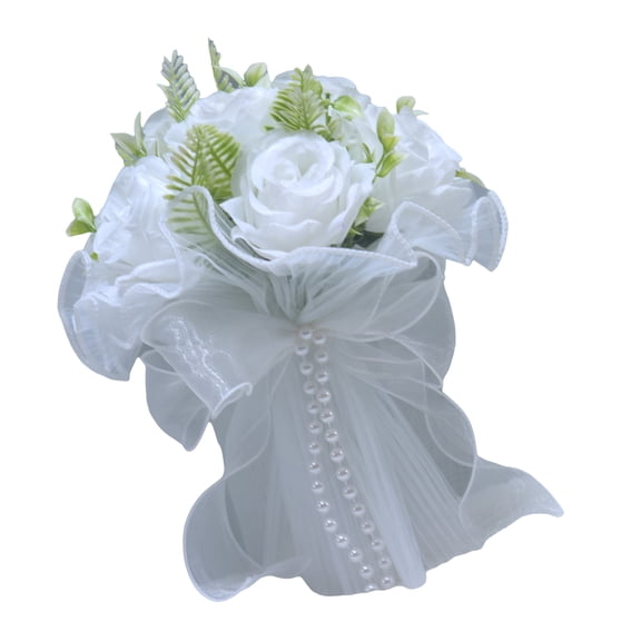 Realistic Pearls Decors Bridal Hand Bouquet Silk Flower Arrangement for Wedding Anniversaries and Formal Occasion