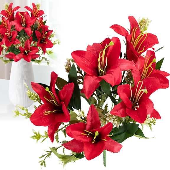 Artificial Flower Bundle Decorative Faux Floral Spray For Living Room Shelf Mantel Tabletop Display