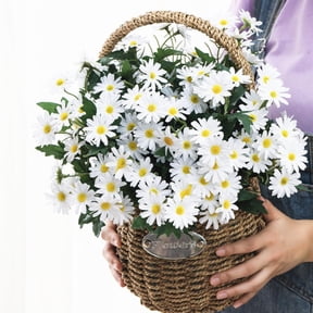 Artificial Daisy Bouquet Verdsylv Large Faux Wildflowers Bouquet - 24 Heads Daisy Artificial Plants for Home Garden Porch Decor, Indoor Outdoor Decoration, Wildflower Porch Decor, White