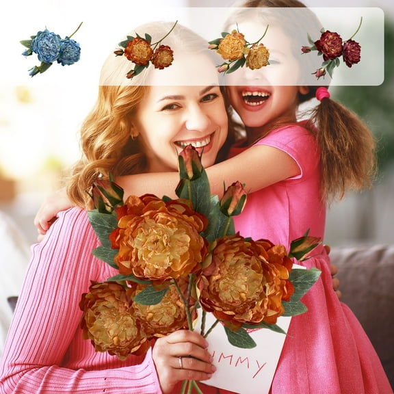 Artificial Flower | Burnt Peony Design | Coated Fabric & Plastic - 4 Heads | 24.02-in | Blue, Orange, Coffee, Pink | Home Decor | Versatile No-Maintenance Option | Single Piece