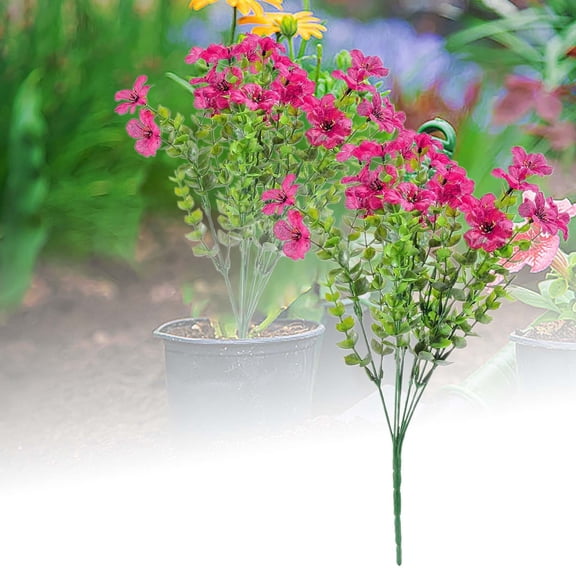 Artificial Flower Bush Realistic Fake Floral Bouquet Uv Resistant Faux Flowers For Outdoor Garden Decor(Watermelon Red-36.8Cm)
