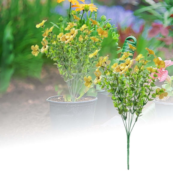 Artificial Flower Bush Realistic Fake Floral Bouquet Uv Resistant Faux Flowers For Outdoor Garden Decor(Yellow-36.8Cm)