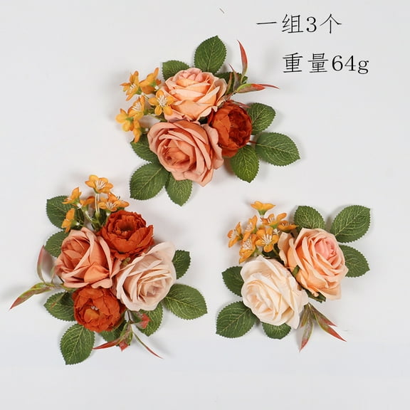 Artificial Flower Cake Toppers Set of 3, Burnt Orange Cake Topper Flower Decorations, Wedding Artificial Flowers Decor for Cake, Burnt Orange Exquisite Cake Flowers for Wedding