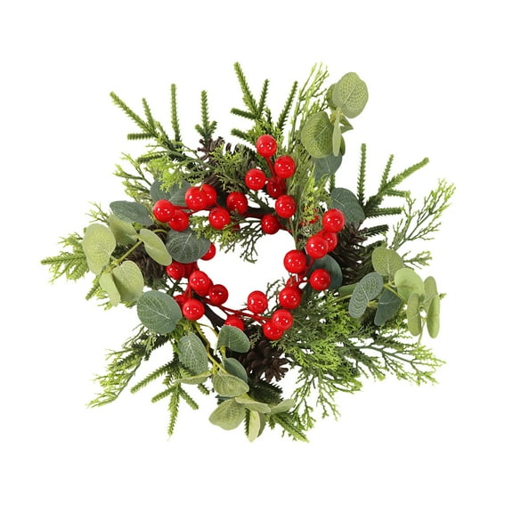 Artificial Flower Candle Ring Centerpiece with Blueberry Berries for Christmas Table Fireplace Wedding Party Home Decorations 11.4 x 11.4 inch