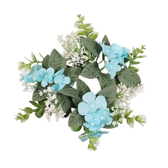 Artificial Flower Candle Ring Wreath - Mini Eucalyptus and Hydrangea Candle Holder Rings for Wedding,Farmhouse,and Party Tabletop Decor
