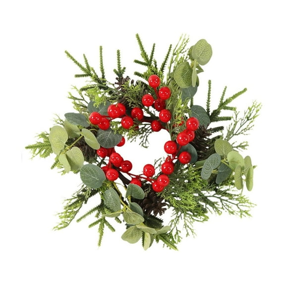 Artificial Flower Candle Rings Wreath Christmas Candle Rings Wreath For Candles & Candleholders Xmas Candlerings For Pillar Candle Holiday Mantle Home Table Decor