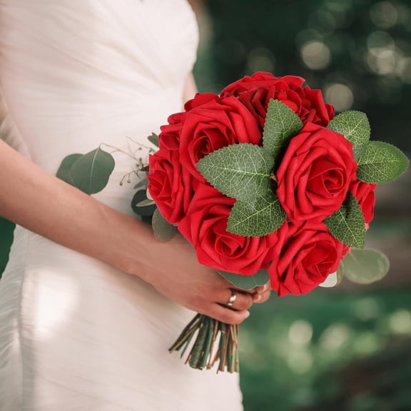 Artificial Flower Dark Red Rose 100pcs Real Looking Fake Roses w/Stem for  Wedding Bouquets Centerpieces Arrangements Party Baby Shower Valentines Day Christmas Tree Decorations