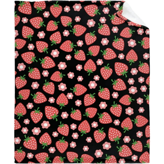 Cute Strawberry Watercolor Flannel Fleece Blanket Throw Couch Microfiber Soft Cozy Lightweight Luxury Bed Blanket for Teen