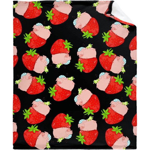 Cute Strawberry Watercolor Flannel Fleece Blanket Throw Couch Microfiber Soft Cozy Lightweight Luxury Bed Blanket for Teen