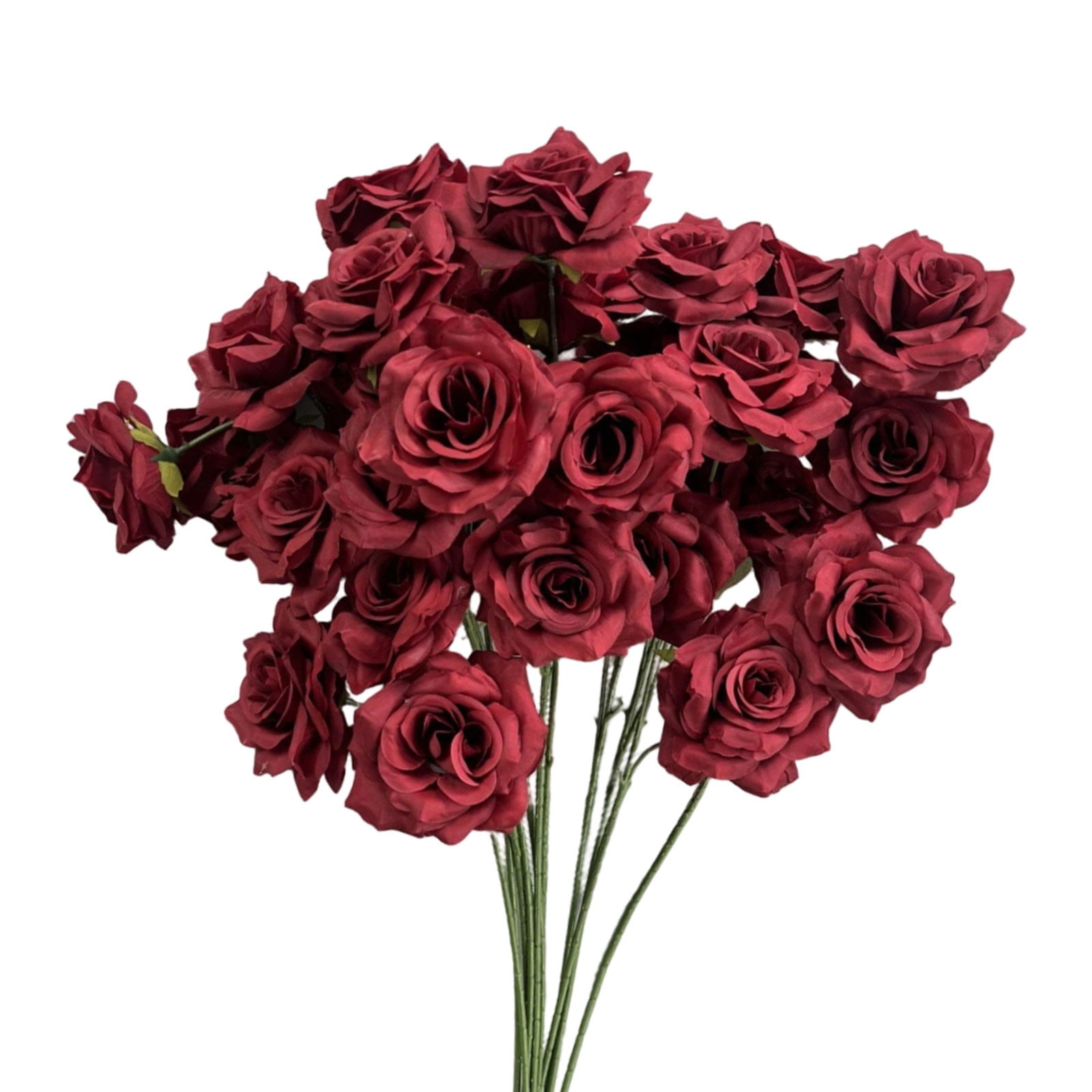 Artificial Flower Dark Red Rose 3pcs Real Looking Fake Roses w/Stem for ...